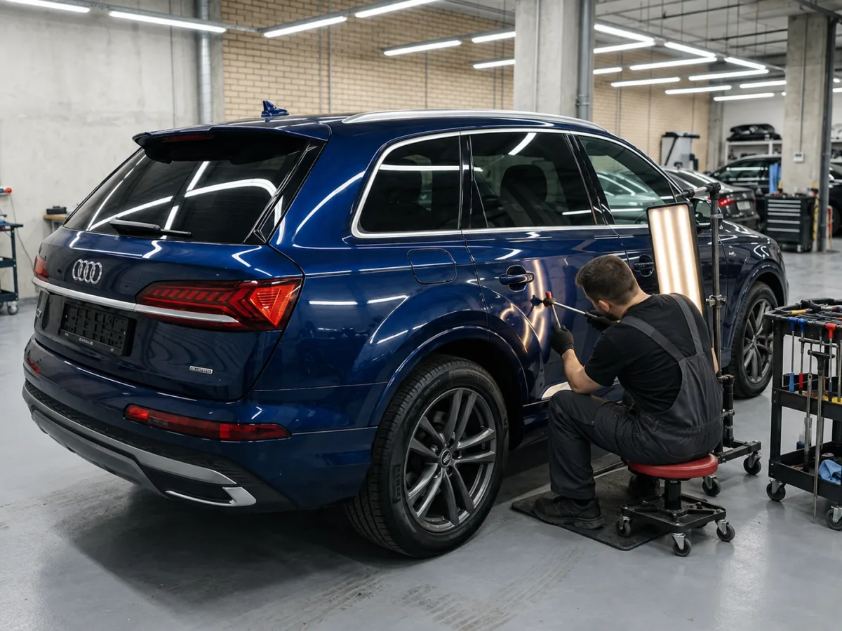 В процессе — Audi Q7 — вмятина на задней двери без покраски