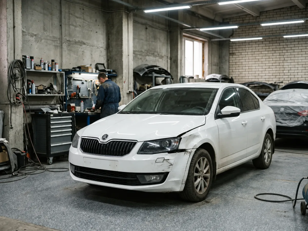 До ремонта — Skoda Octavia — покраска переднего бампера