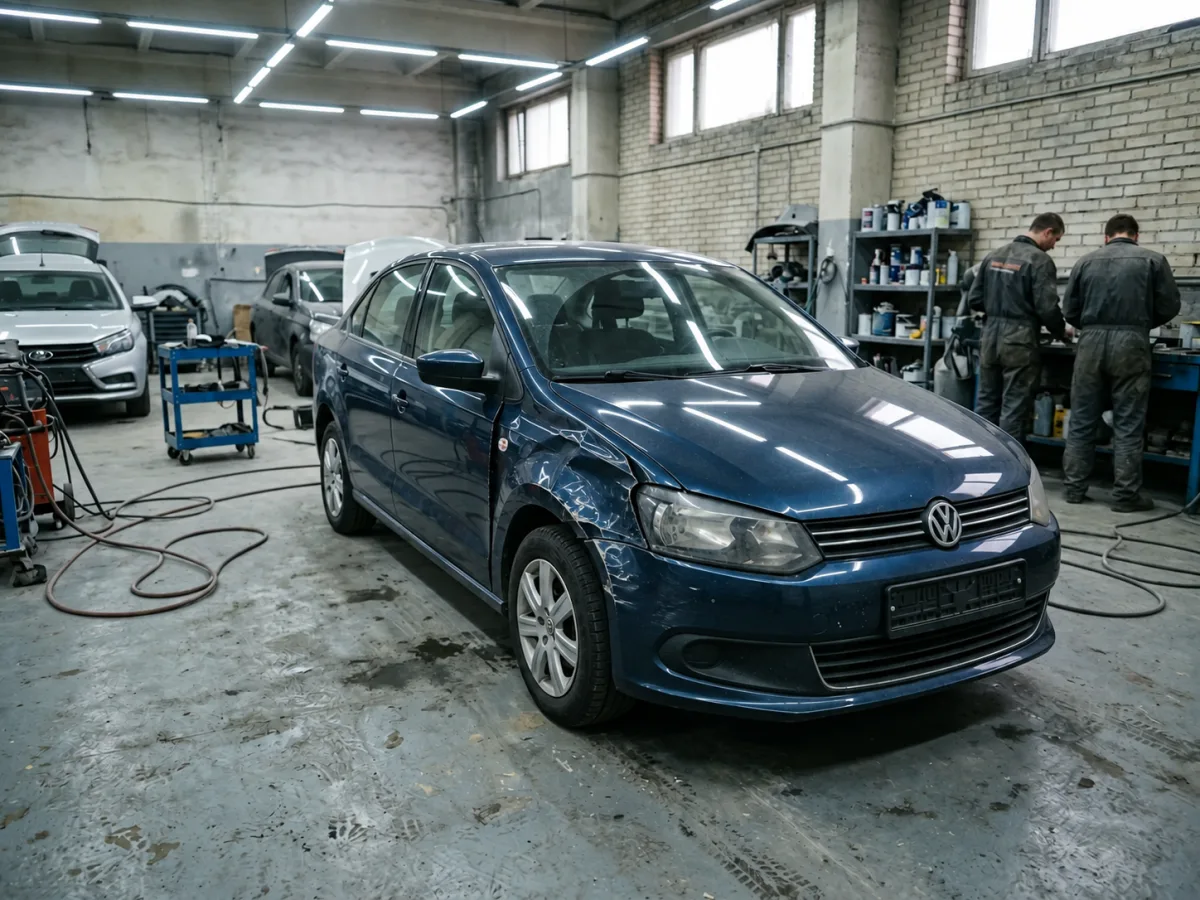 До ремонта — VW Polo — замена и покраска переднего крыла