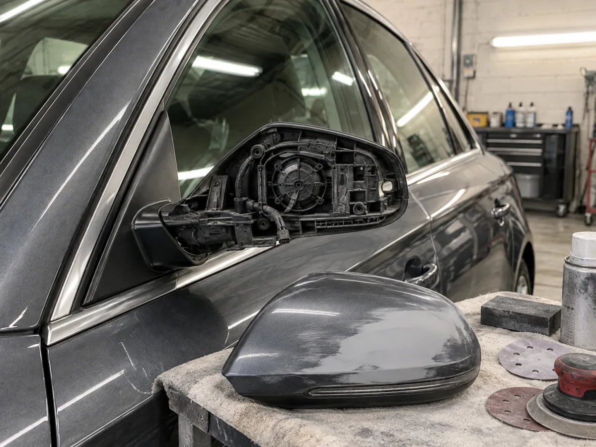 В процессе — Audi A6 — покраска корпуса зеркала