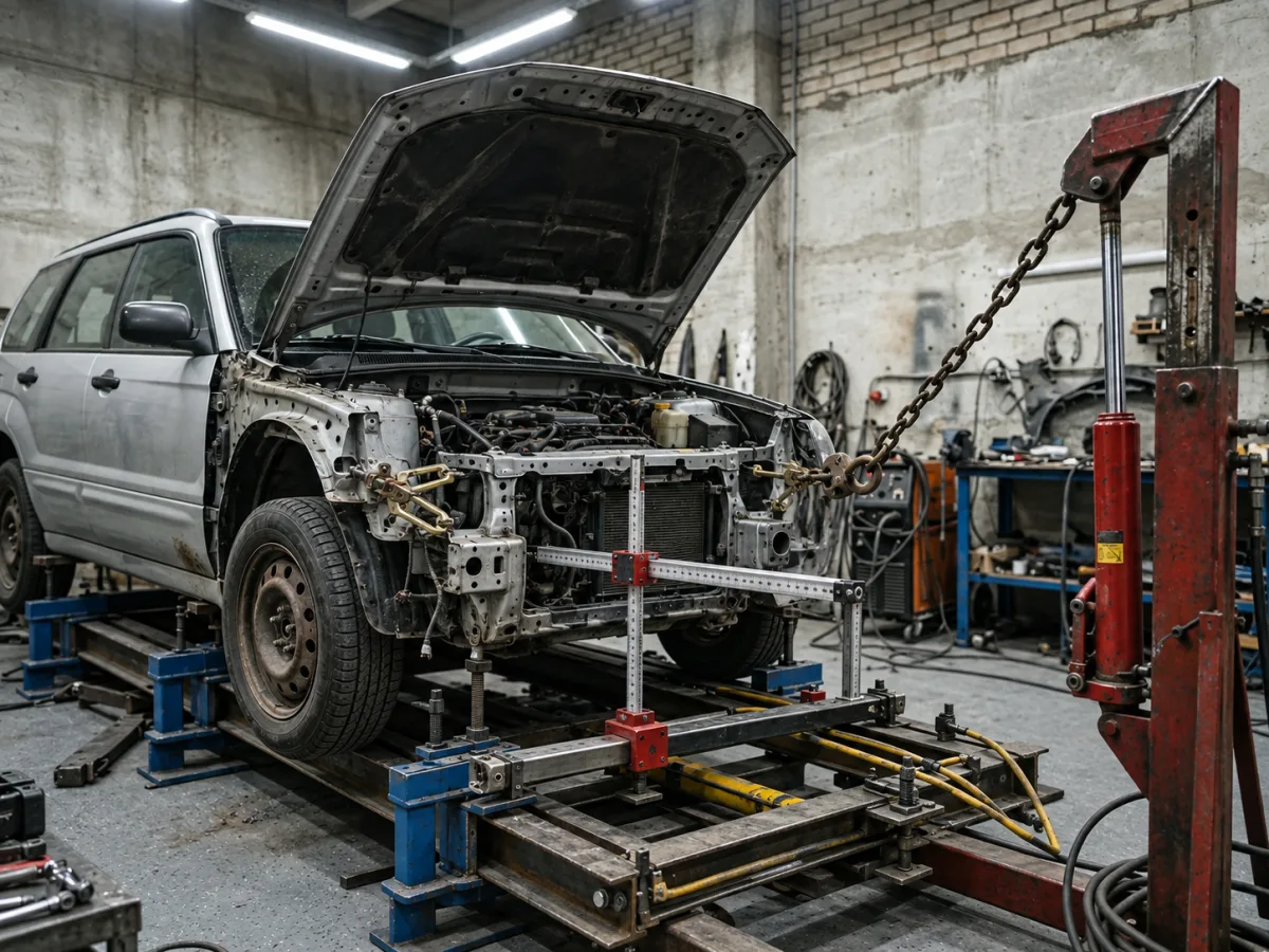 В процессе — Subaru Forester — вытяжка передней части на стапеле